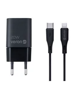 Зарядний пристрій Veron TC-099 (USB-C) PD 20W + кабель Type-C to Lightning Чорний (Black)