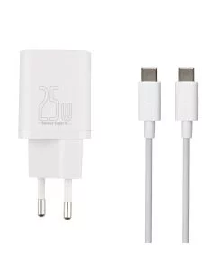 Зарядний пристрій Baseus Super Silicone PD Charger 25W + кабель Type-C to Type-C Білий (White)