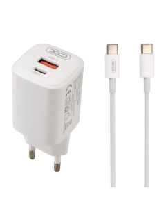 Зарядний пристрій XO L96 30W/1USB 1Type-C + кабель Type-C to Type-C Білий (White)