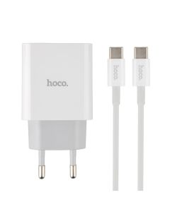 Зарядний пристрій Hoco C80A PD 20W+QC3.0 + кабель Type-C to Type-C Білий (White)