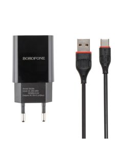 Зарядний пристрій Borofone BA20A 2.1A + кабель Type-C Чорний (Black)