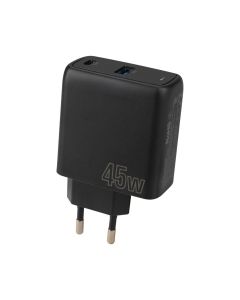 Зарядное устройство Proove Silicone Power 45W (USB-C + USB) Черное (Black)