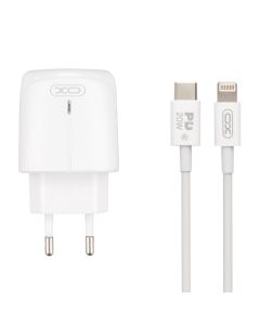Зарядное устройство XO L114 (1USB + 1USB-C) PD 20W + кабель Type-C to Lightning Белый