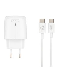 Зарядное устройство XO L114 (1USB + 1USB-C) PD 20W + кабель Type-C to Type-C Белый