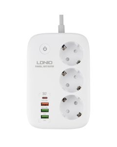 Мережевий фільтр LDNIO SEW3452 3 розетки + 3 USB + 1 Type-C Білий (White)