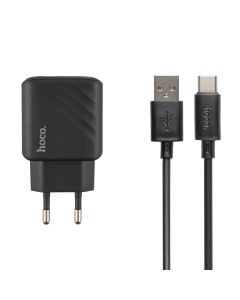 Зарядное устройство Hoco CS21A (1USB) QC 18W + кабель Type-C Черный (Black)