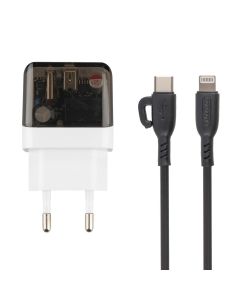 Зарядное устройство Borofone BA80A PD 20W+QC3.0 + кабель Type-C to Lightning Черный (Black)