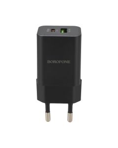Зарядний пристрій Borofone BN14 PD 30W (1USB + 1USB-C) + кабель Type-C to Type-C Чорна (Black)