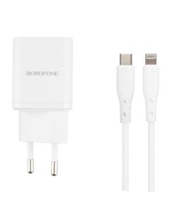 Зарядное устройство Borofone BN7 (1USB + 1USB-C) 20W + кабель Type-C to Lightning Белый (White)