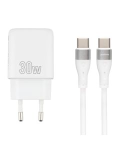 Зарядний пристрій Proove Silicone Power (1USB-C) PD 30W + кабель Type-C to Type-C Білий (White)