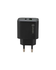 Зарядное устройство Veron TC-U15 (1USB+1USB-C) QC3.0 20W Черный