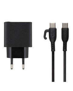 Зарядний пристрій Borofone BAS14A (1USB+1USB-C) 20W + кабель Type-C Чорний (Black)