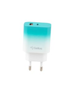Зарядний пристрій Gelius Merge GP-HC060 GAN 30W (1USB+1USB-C) Зелений (Mint)
