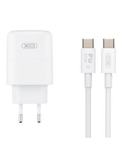 Зарядний пристрій XO GaN L139 (2USB-C+1USB) 65W/45W + кабель Type-C to Type-C Білий (White)