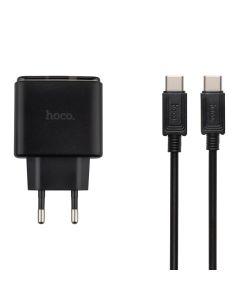 Зарядний пристрій Hoco CS42A (1USB+1USB-C) PD 30W+ кабель Type-C to Type-C Чорна (Black)