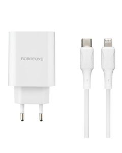 Зарядний пристрій Borofone BA79A (3 USB + 1 USB-C) 20W + кабель Type-C to Lightning Білий (White)