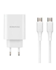 Зарядний пристрій Borofone BA79A (3 USB + 1 USB-C)  20W + кабель Type-C to Type-C Білий (White)