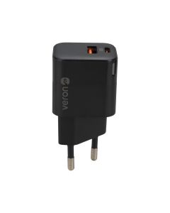 Зарядное устройство Veron TC-028 (1 USB + 1 USB-C) PD/QC 20W Черный
