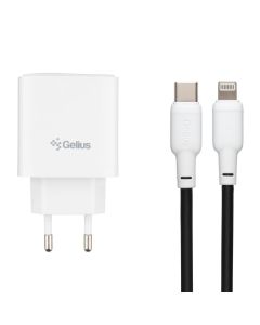 Зарядний пристрій Gelius Radiance GP-HC058 (1 USB-C + 1 USB) 25W+ кабель Type-C to Lightning Білий (White)