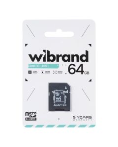 Карта пам'яті MicroSD Wibrand 64 Gb Class 10 UHS-1 + адаптер