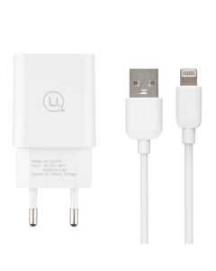 Зарядний пристрій Usams T21 (USB) 2.1A + кабель Lightning Білий (White)