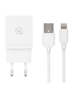 Зарядний пристрій Usams CC090 (2 USB) 2.1A + кабель Lightning Білий (White)