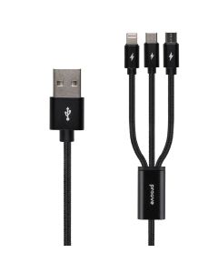 USB кабель Proove Triple Connection 3in1 Type-C+Micro-USB+Lightning 1.2м Чёрный
