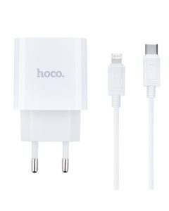 Зарядний пристрій Hoco C80A Plus (PD20W+QC3.0) + кабель Type-C to Lightning Білий (White)
