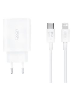 Зарядний пристрій XO L120 (USB-C + 3 USB) PD20W+ QC3.0 18W + кабель Type-C to Lightning Білий (White)
