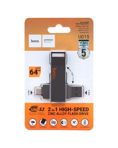 USB Флеш 64Gb Hoco UD15 2в1 (USB 3.2/Type-C) Сіра (Grey)