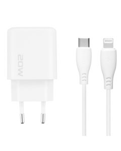Зарядное устройство Proove Silicone Power 2 (USB-C) PD20W + кабель Type-C to Lightning Белый (White)