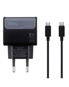 Зарядний пристрій Hoco CS73A (1USB + 1USB-C) PD 30W+ кабель Type-C to Type-C Чорна (Black)