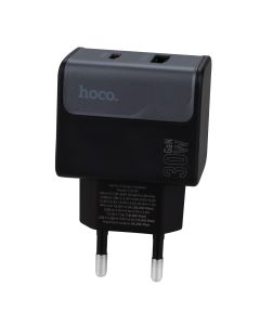 Зарядний пристрій Hoco CS73A (1USB + 1USB-C) PD 30W+ кабель Type-C to Type-C Чорна (Black)
