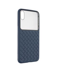 Чехол накладка для iPhone XS MAX Baseus Glass & Weaving Синий (Blue)