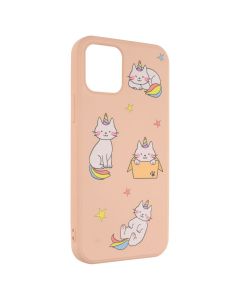 Чехол накладка для iPhone 12/12 Pro WAVE Fancy rainbow cat Розовый (Pink Sand)