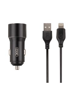 Автомобільний зарядний пристрій XO TZ09 2.4A/2USB + кабель lightning Чорний (Black)