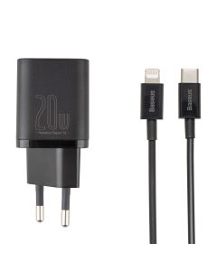 Зарядное устройство Baseus Super Silicone PD 20W + кабель Type-C to Lightning Черный
