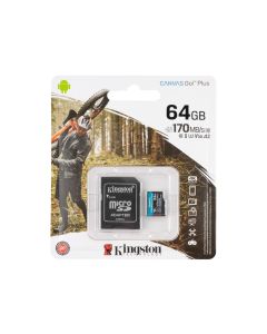 Карта памяти MicroSD Kingston Canvas Go Plus 64Gb Class 10 A2 + адаптер