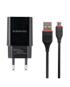 Зарядний пристрій Borofone BA20A Sharp 1USB 2.1A + кабель micro USB Чорний (Black)