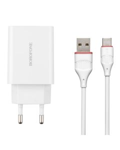 Зарядний пристрій Borofone BA21A QC3.0 18W + кабель Type-C Білий (White)