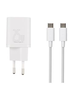 Зарядний пристрій Baseus Super Silicone PD Charger 25W + кабель Type-C to Type-C Білий (White)